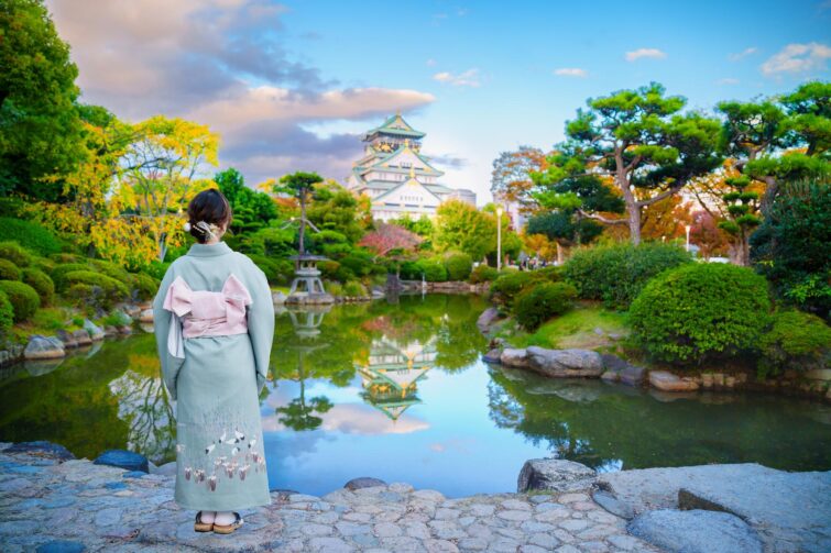Château d'Osaka avec vue panoramique et artefacts historiques