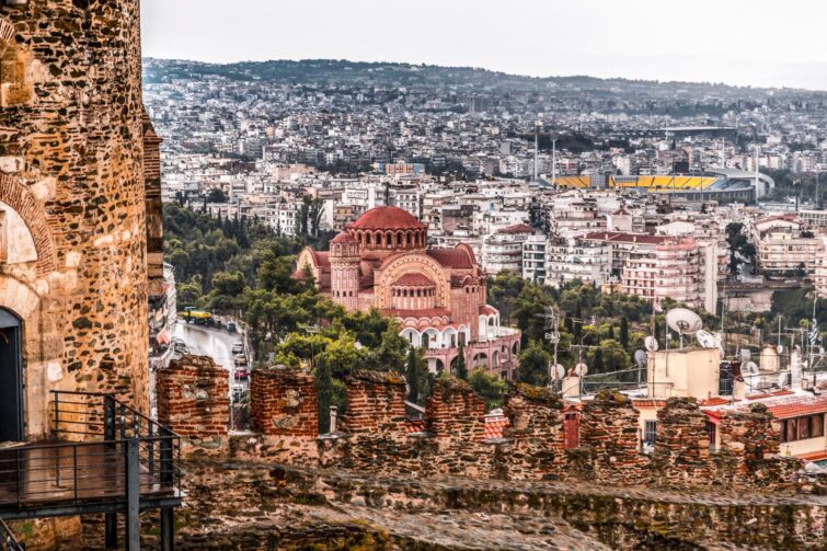 Vue aérienne de Thessalonique, Grèce, quartier Ano Poli