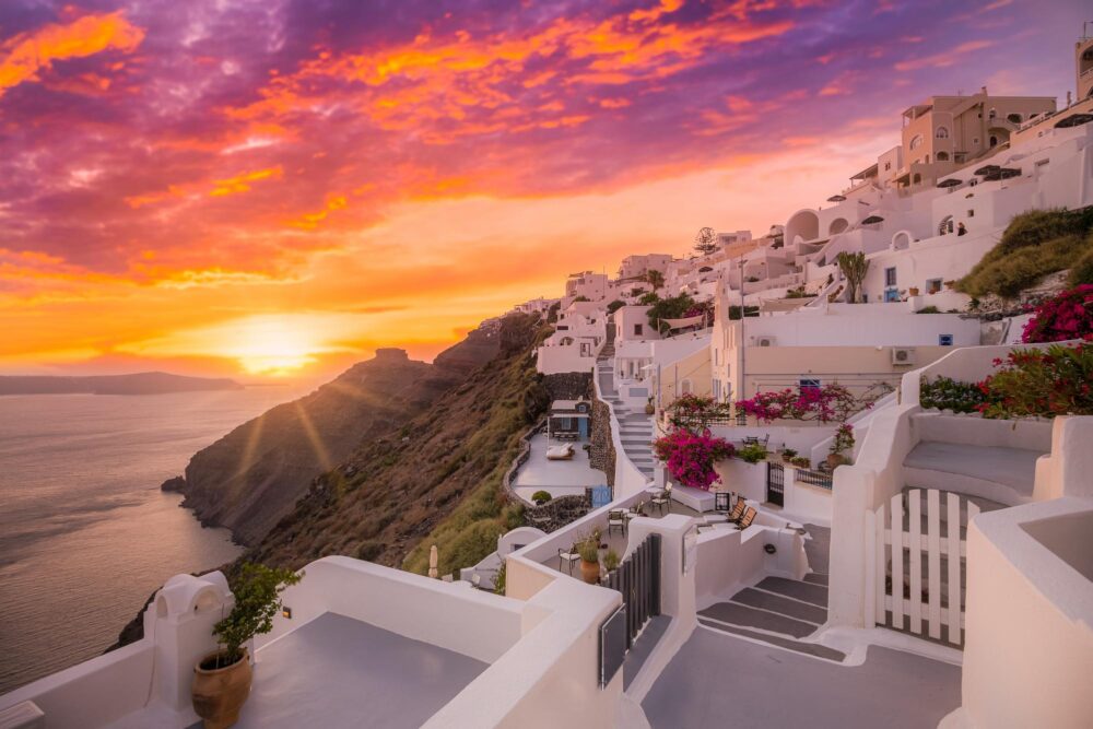 Coucher de soleil depuis le village d'Oia