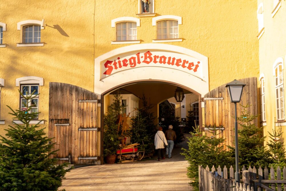 Entrée de la brasserie Stiegl-Brauwelt à Salzbourg