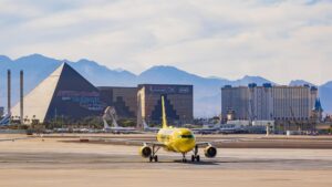 La vue sur les casinos depuis l'aéroport de Las Vegas