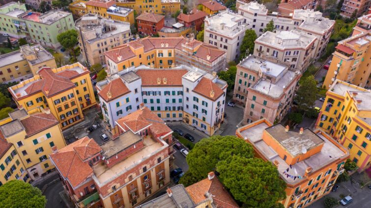 Vue aérienne du quartier historique de Garbatella à Rome, Italie