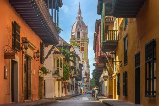 Vue d'une rue coloniale à Carthagène, Colombie