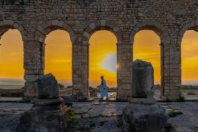 ancient city of Volubilis near Meknes Morocco at sunset