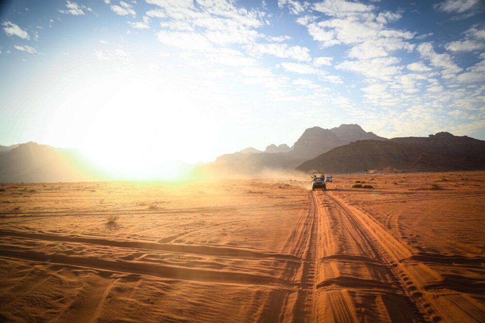 Coucher de soleil sur le désert du Wadi Rum, Jordanie