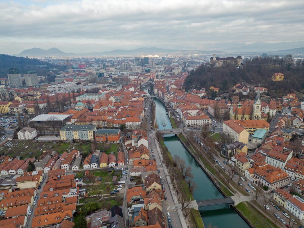 Le quartier de Krakovo vu du ciel à Ljubljana