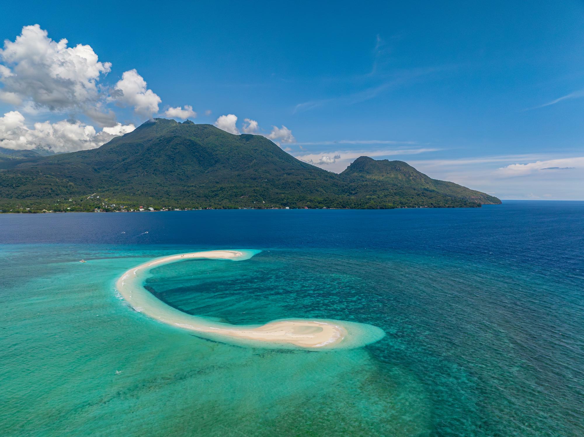 White Island sandbar and volcanic scenery in Camiguin Philippines