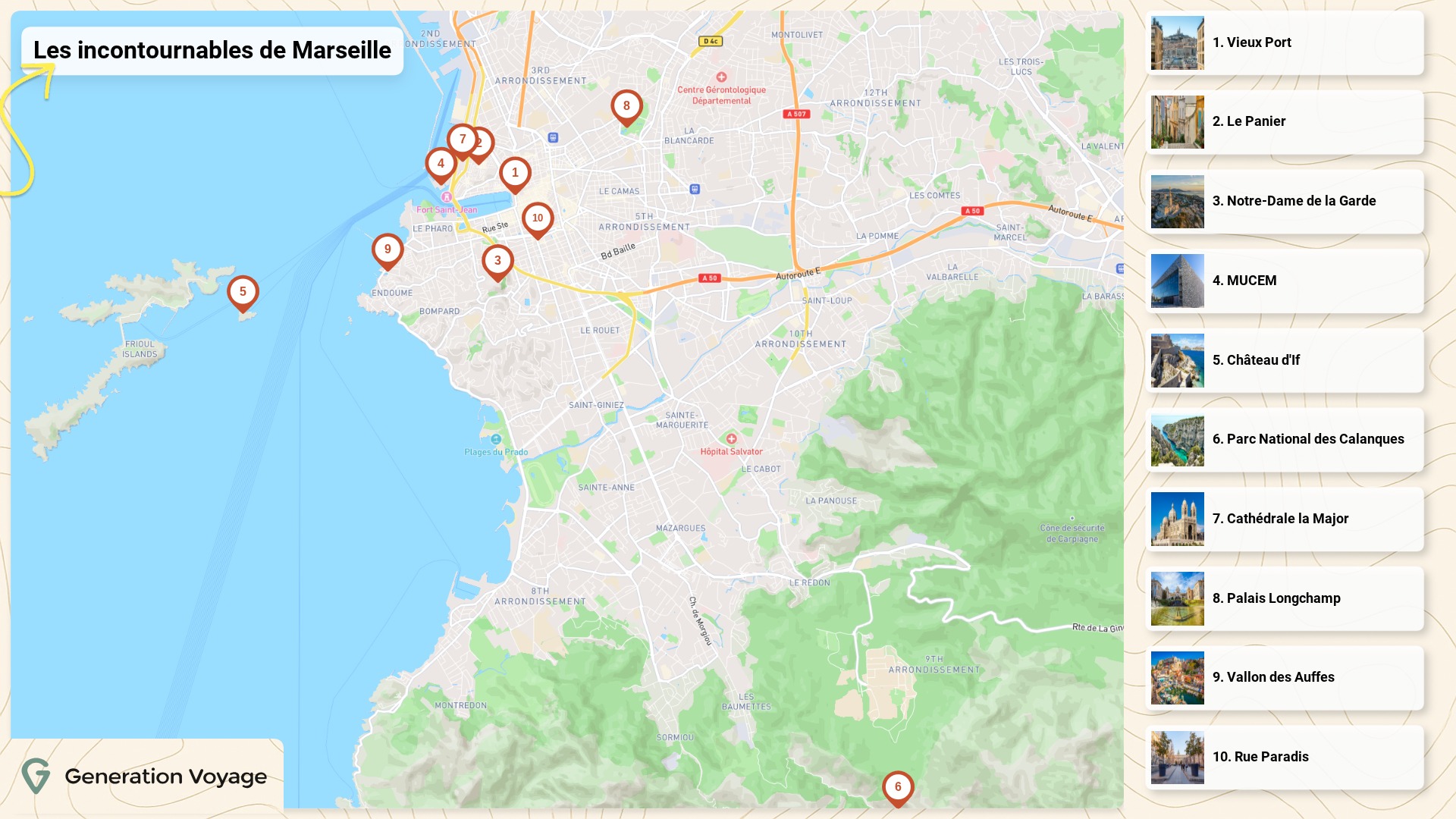 Carte des incontournables de Marseille — Generation Voyage
