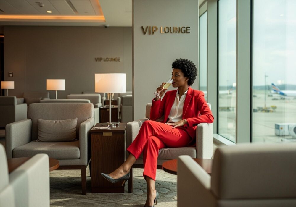 Jeune femme dans un salon d'aéroport