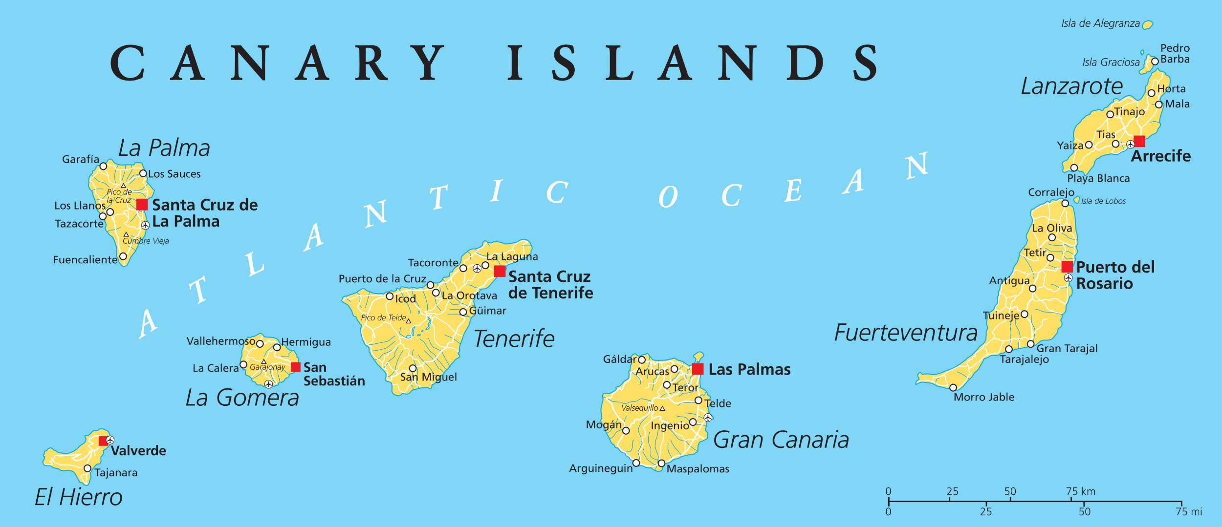 Carte des îles Canaries pour situer Tenerife