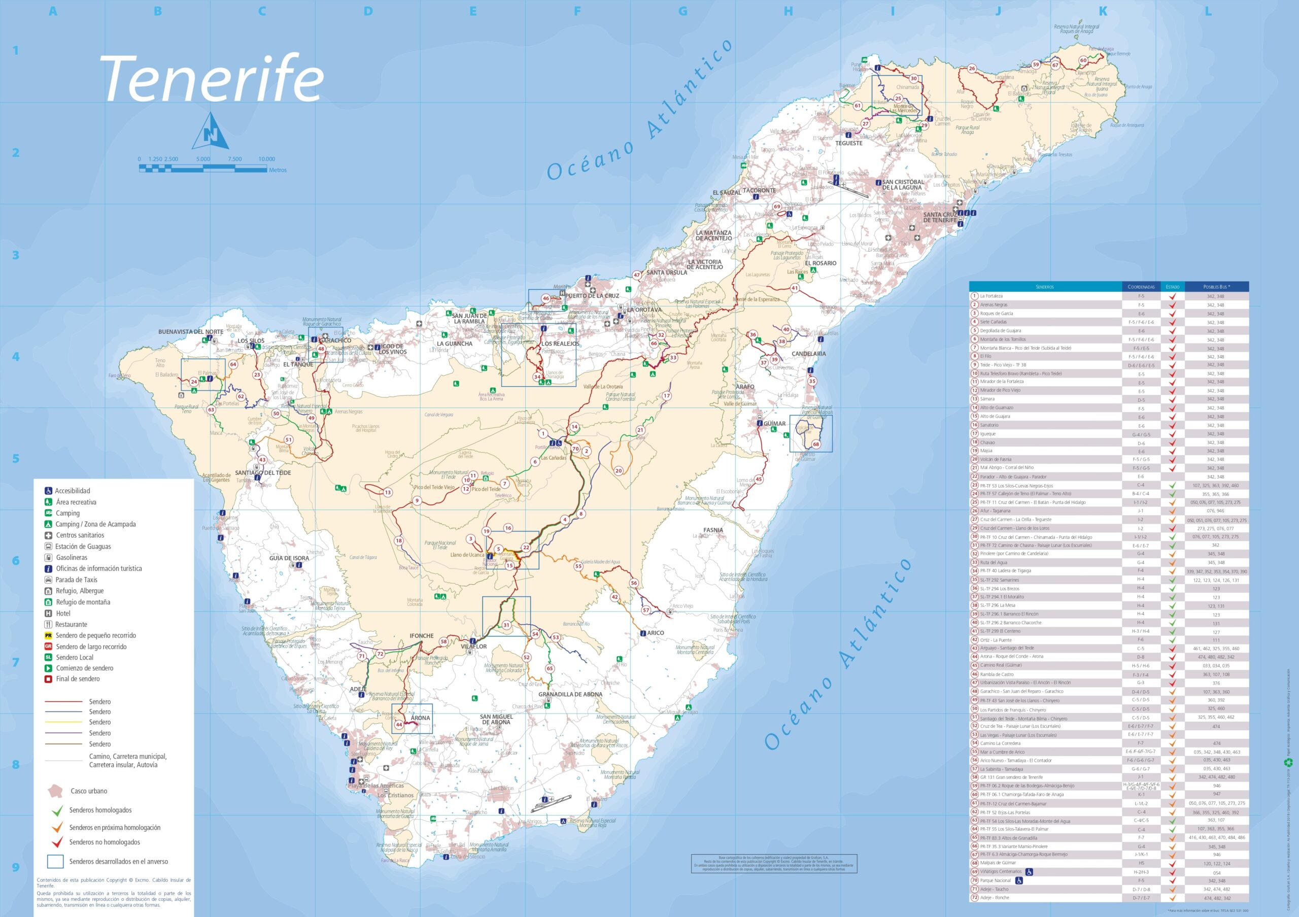 Carte des randonnées sur l'île de Tenerife