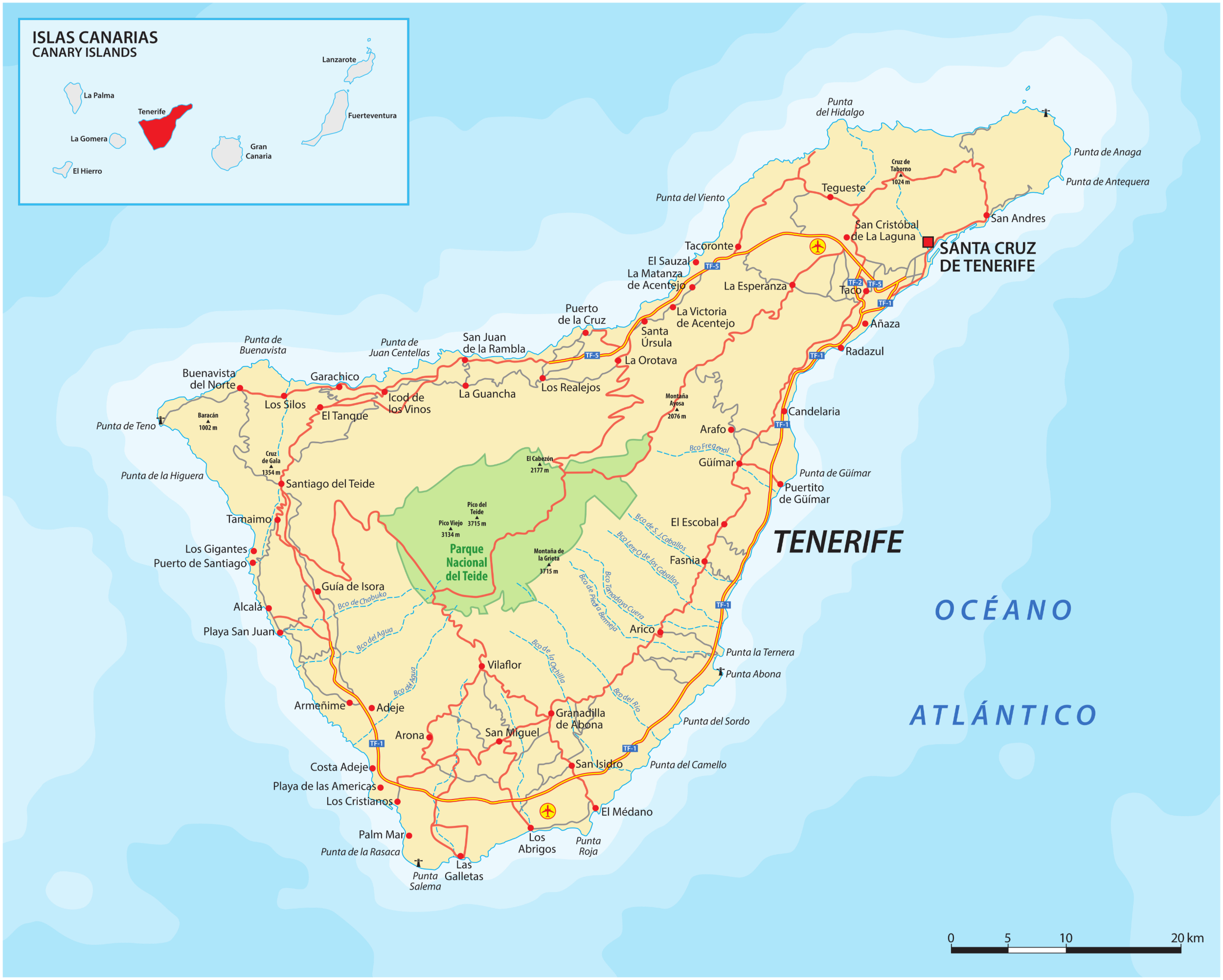 Carte routière de Tenerife
