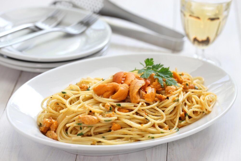 spaghettis al riccio di mare, aux îles Pontines