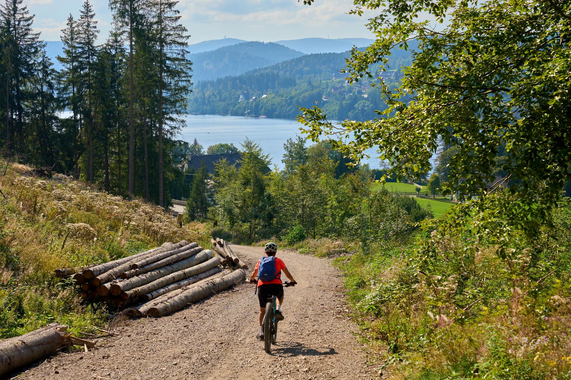 Femme à vélo dans la Forêt-Noire, Allemagne