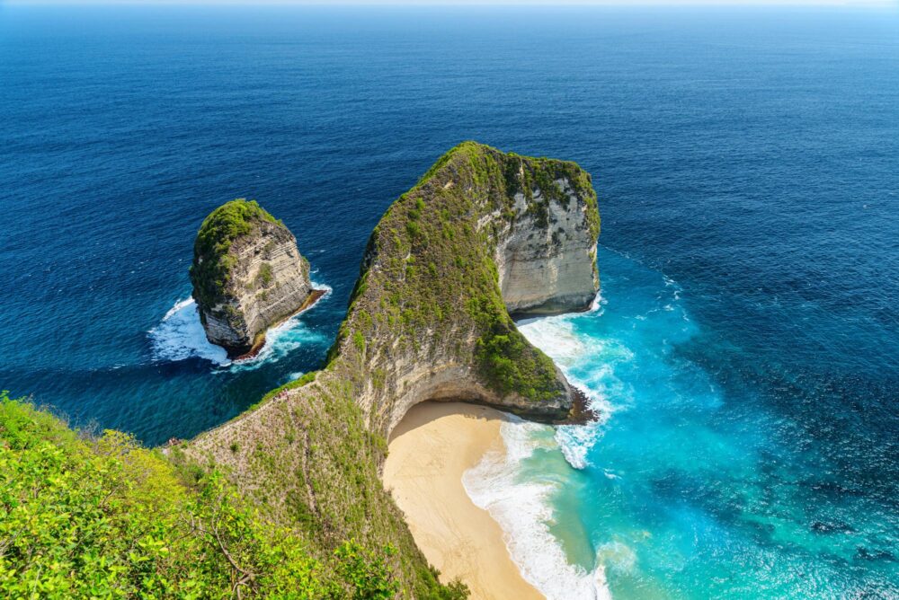 Vue imprenable de la plage de Kelingking à Nusa Penida