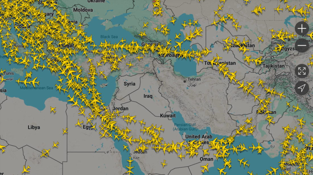 Flightradar24, suivi avions, conflit en Iran