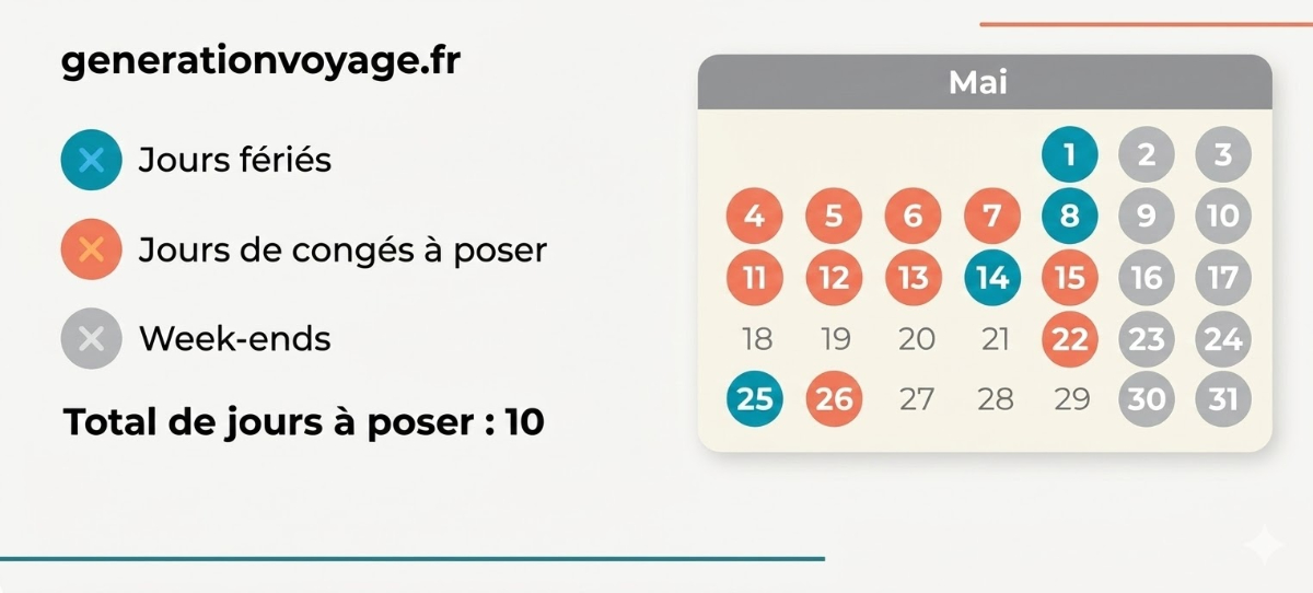 Jours de congé à poser pour les ponts de mai 2026