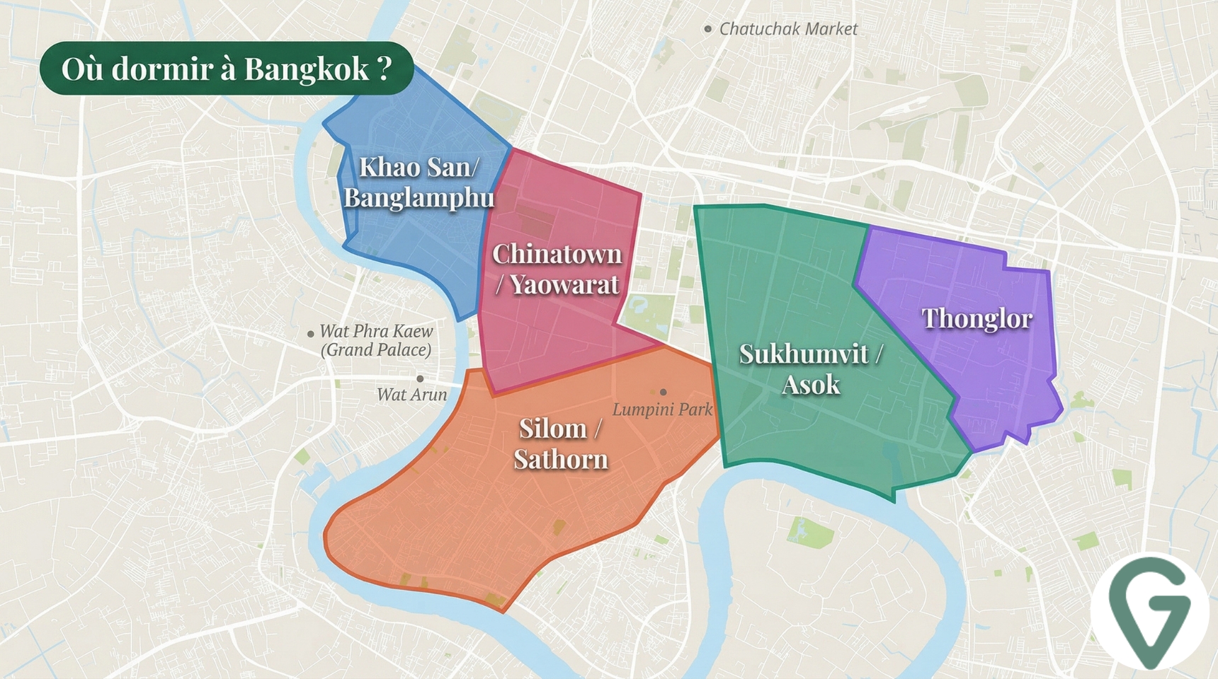 Carte des quartiers où dormir à Bangkok