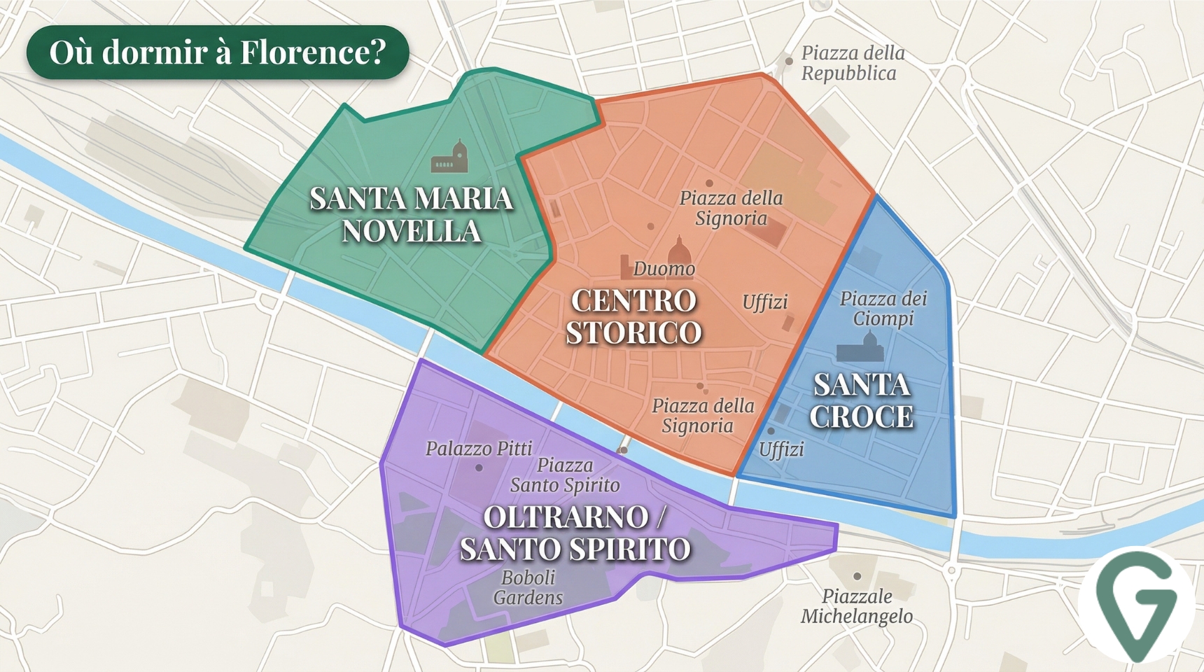 Carte des quartiers où dormir à Florence
