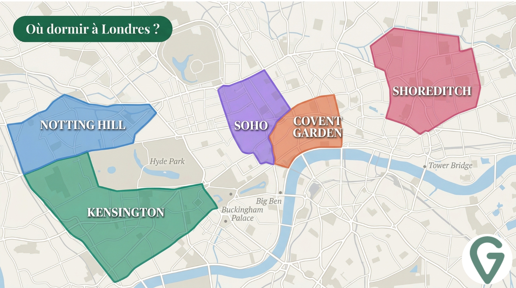 Carte des quartiers où dormir à Londres