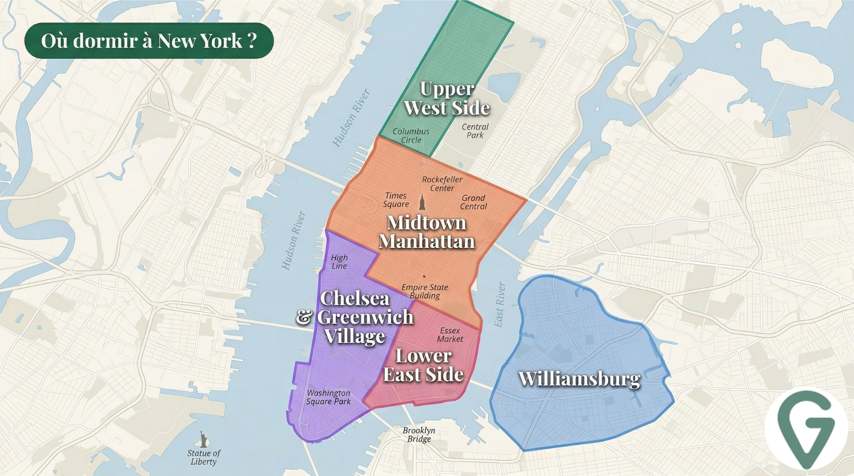 Carte des quartiers où dormir à New York