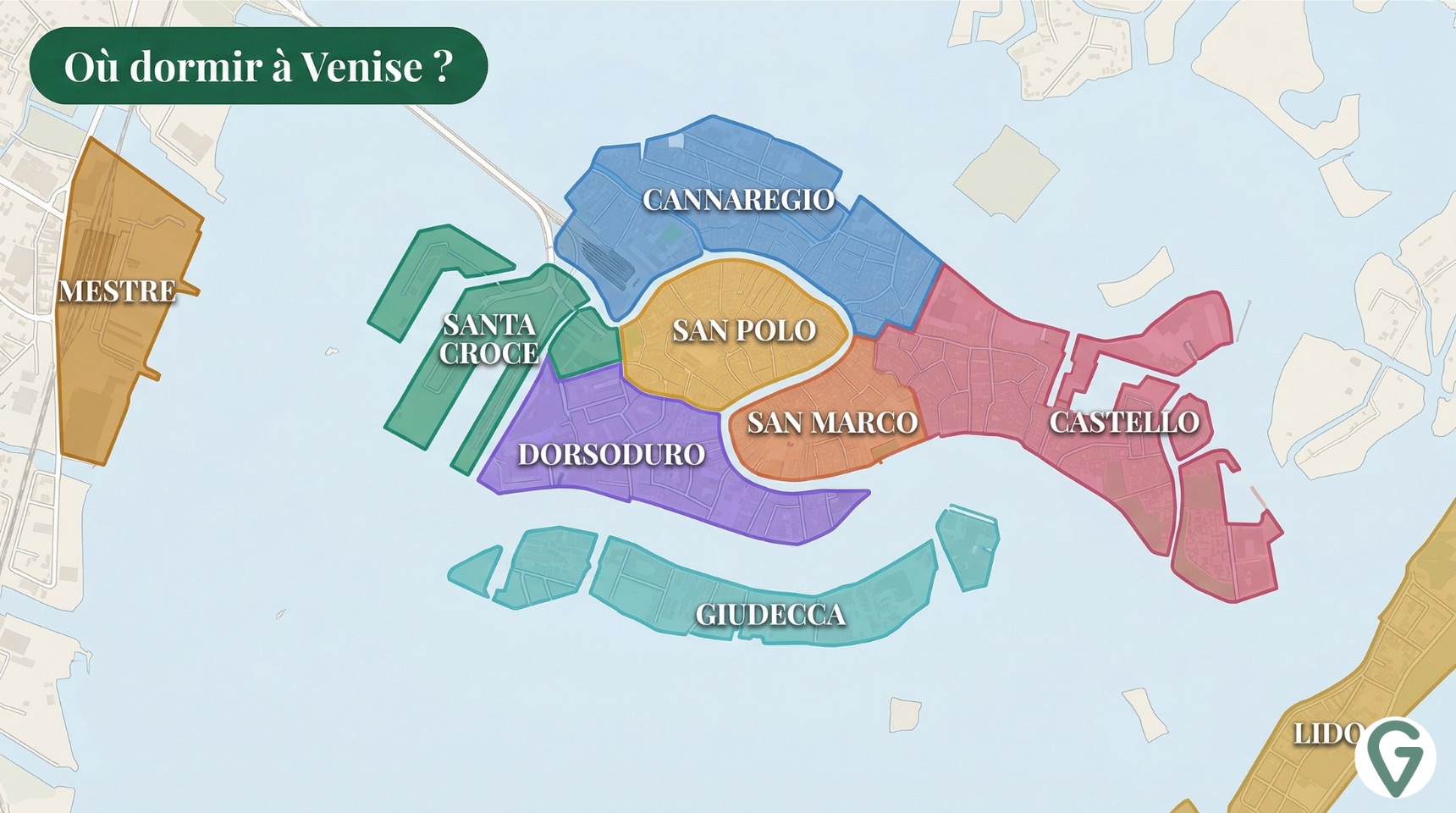 Carte des quartiers où dormir à Venise