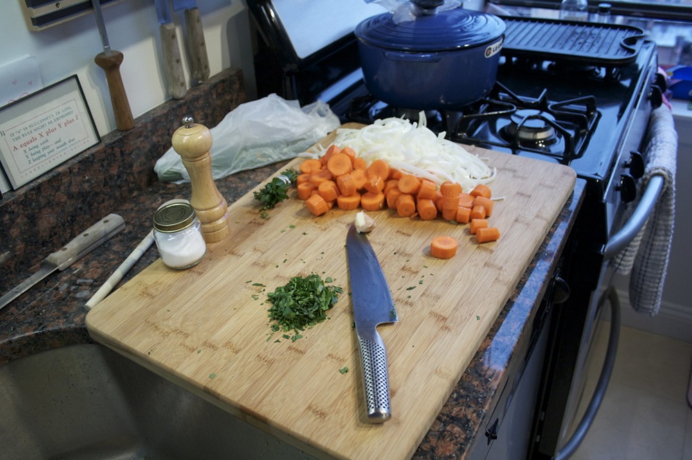 Préparation d'un bœuf bourguignon