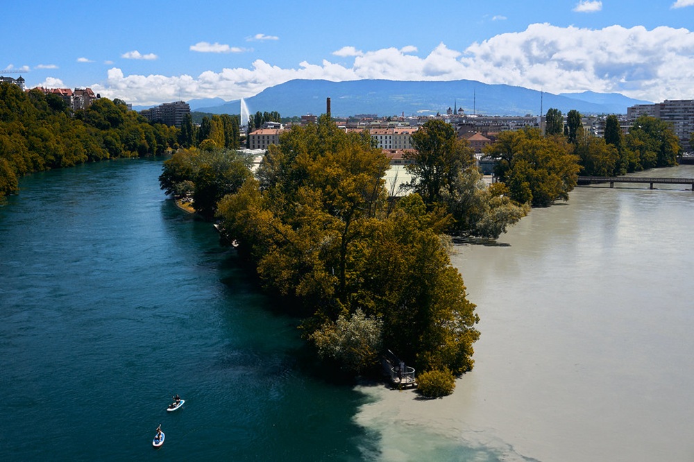 La Jonction à Genève, là où se rencontrent le Rhône et l'Arve