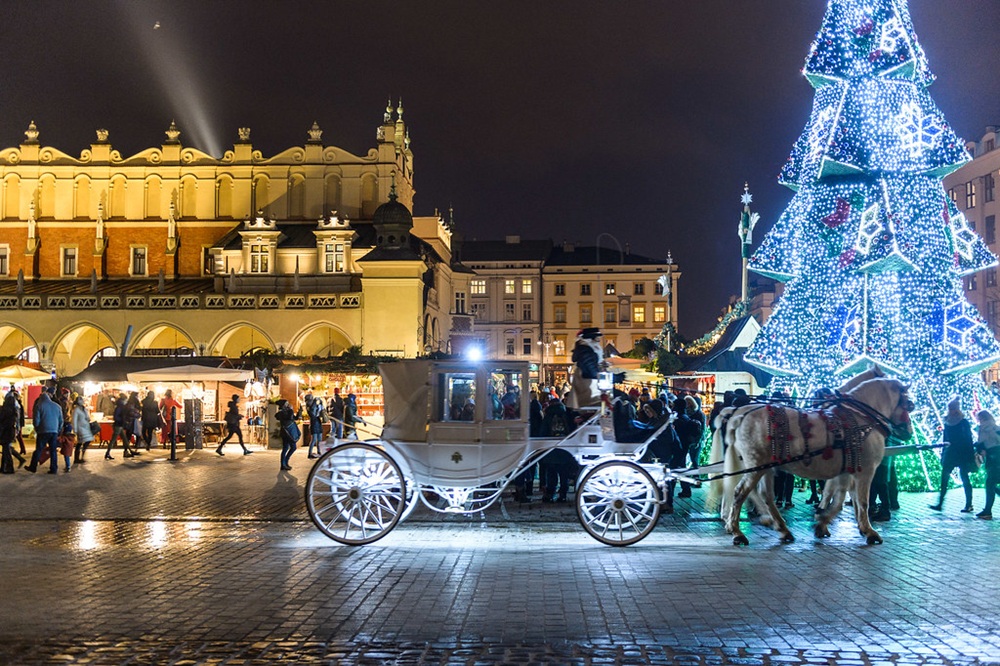 Le marché de Noël sur la place du Rynek, Cracovie