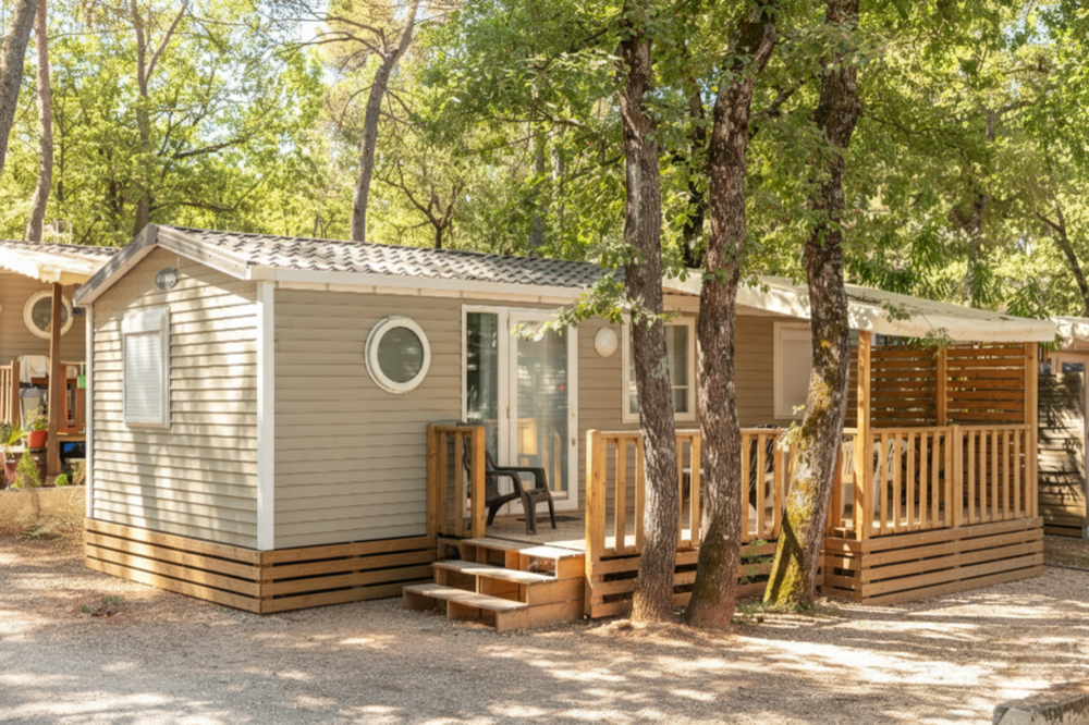 Mobil-home installé dans un camping